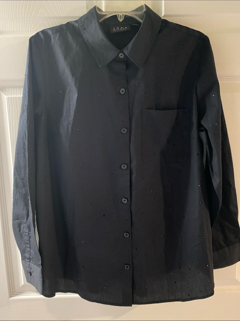 Joan Rivers Black Button-Front Blouse with Subtle Sparkle